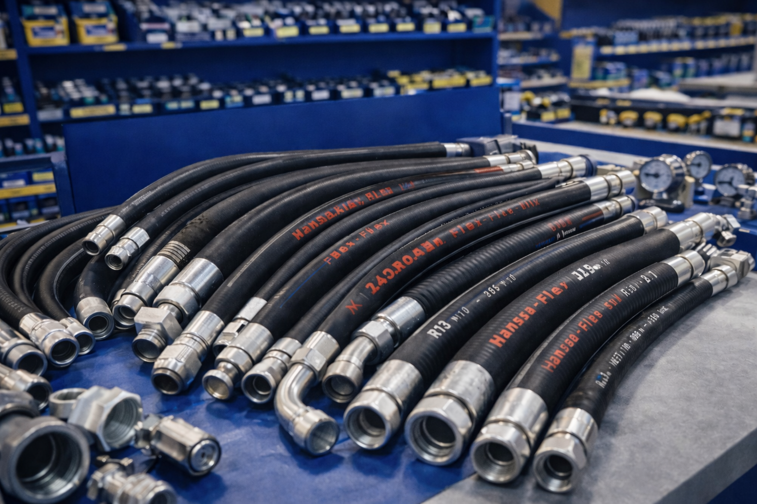 Mangueras hidráulicas en exhibición